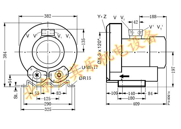 2GH710/单相2.2kw高压鼓风机CAD尺寸图